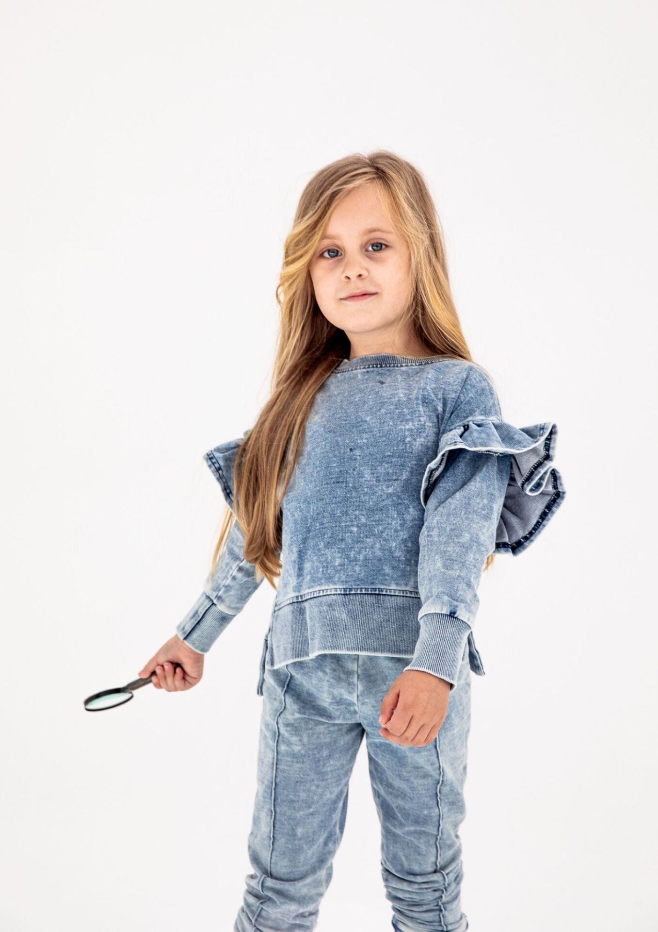 BLUZA DZIECIĘCA Z FALBANKĄ JEANS BLUE NUNU