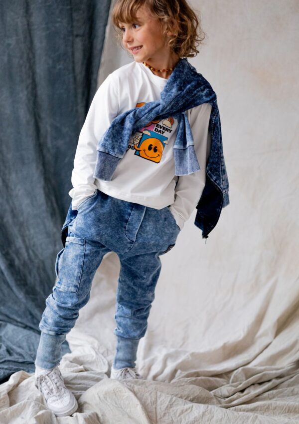 Spodnie dziecięce BOJÓWKI DEKATYZOWANE JEANS blue