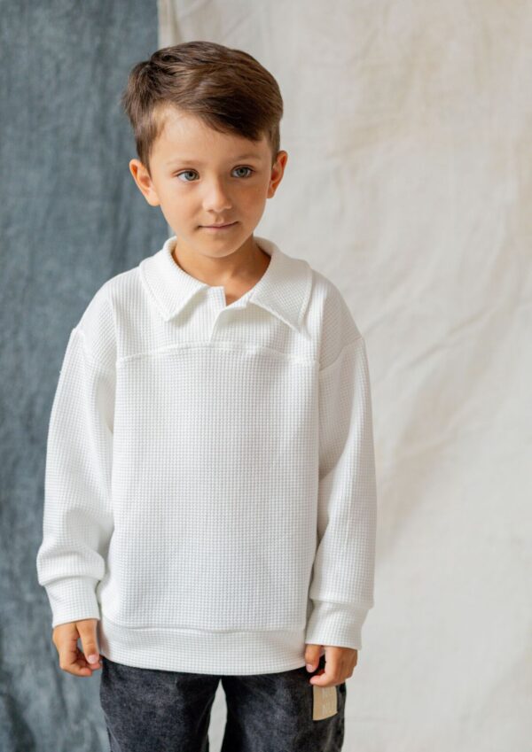 Sweterek dziecięcy WAFEL Z KOŁNIERZYKIEM white