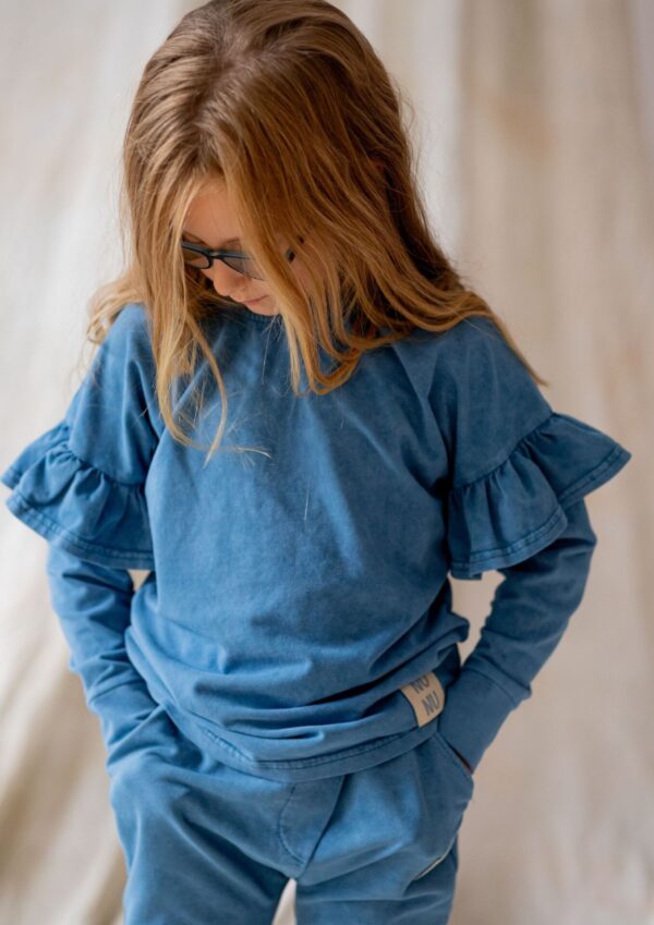 Koszulka dziecięca długi rękaw Z FALBANKĄ VINTAGE baby blue