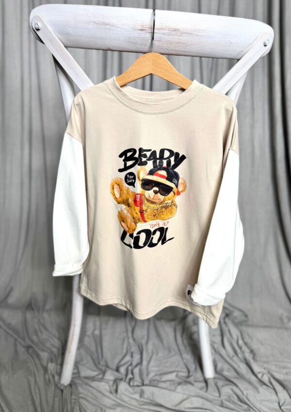Koszulka dziecięca długi rękaw beary cool beige-ecru FUN KIDS