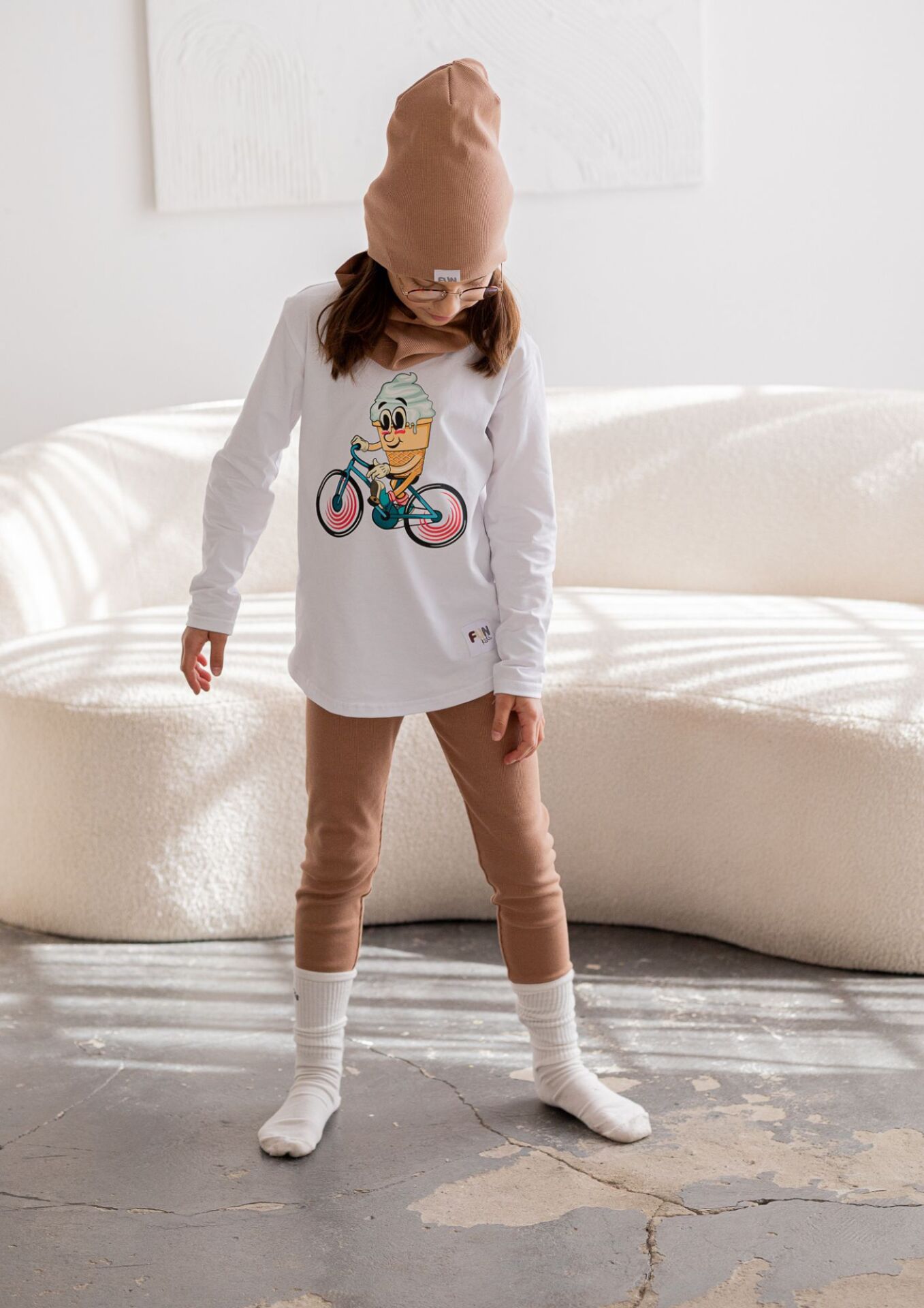 Koszulka dziecięca długi rękaw ice cream white FUN KIDS - obrazek 4