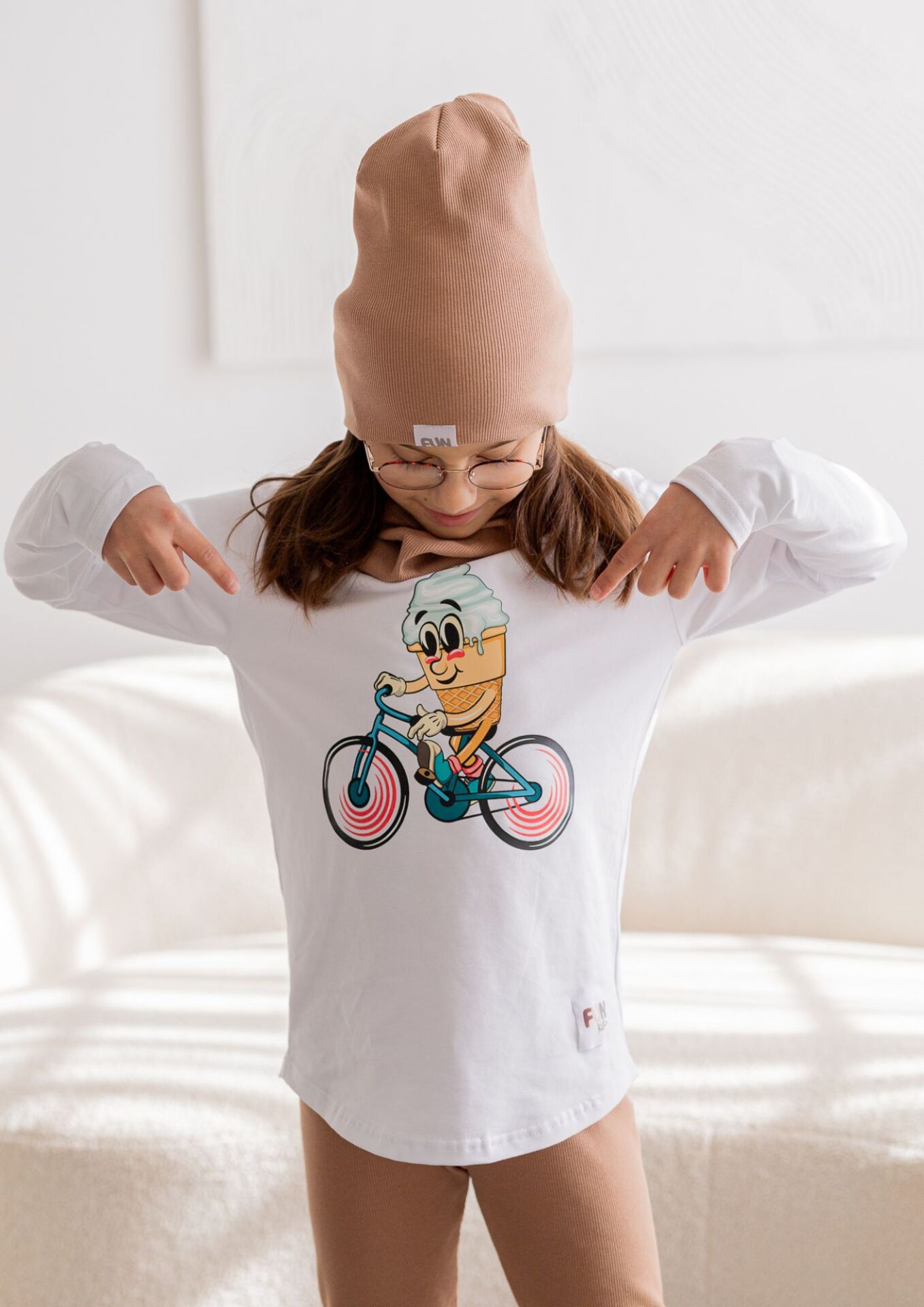 Koszulka dziecięca długi rękaw ice cream white FUN KIDS