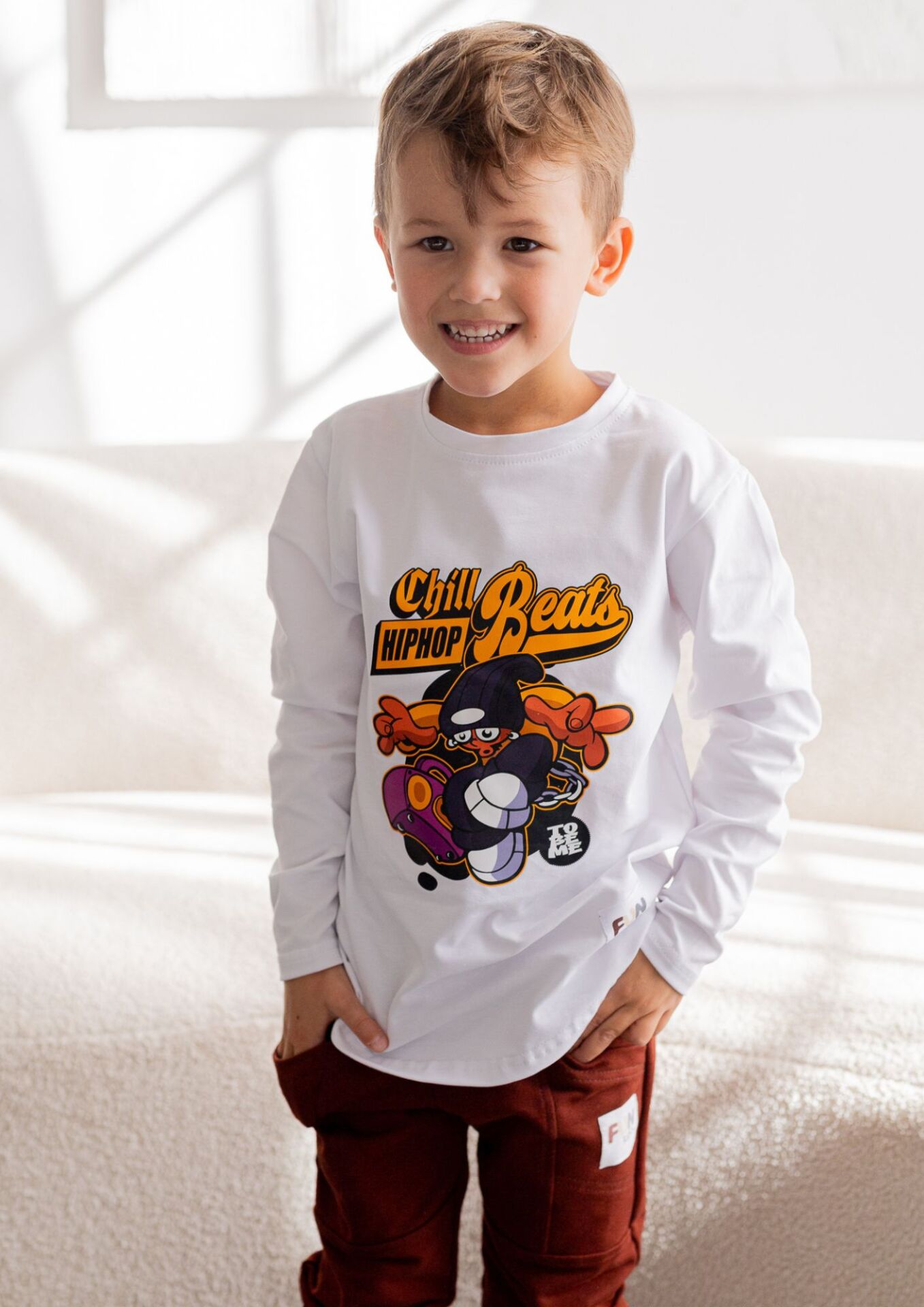 Koszulka dziecięca długi rękaw hip hop white FUN KIDS - obrazek 3