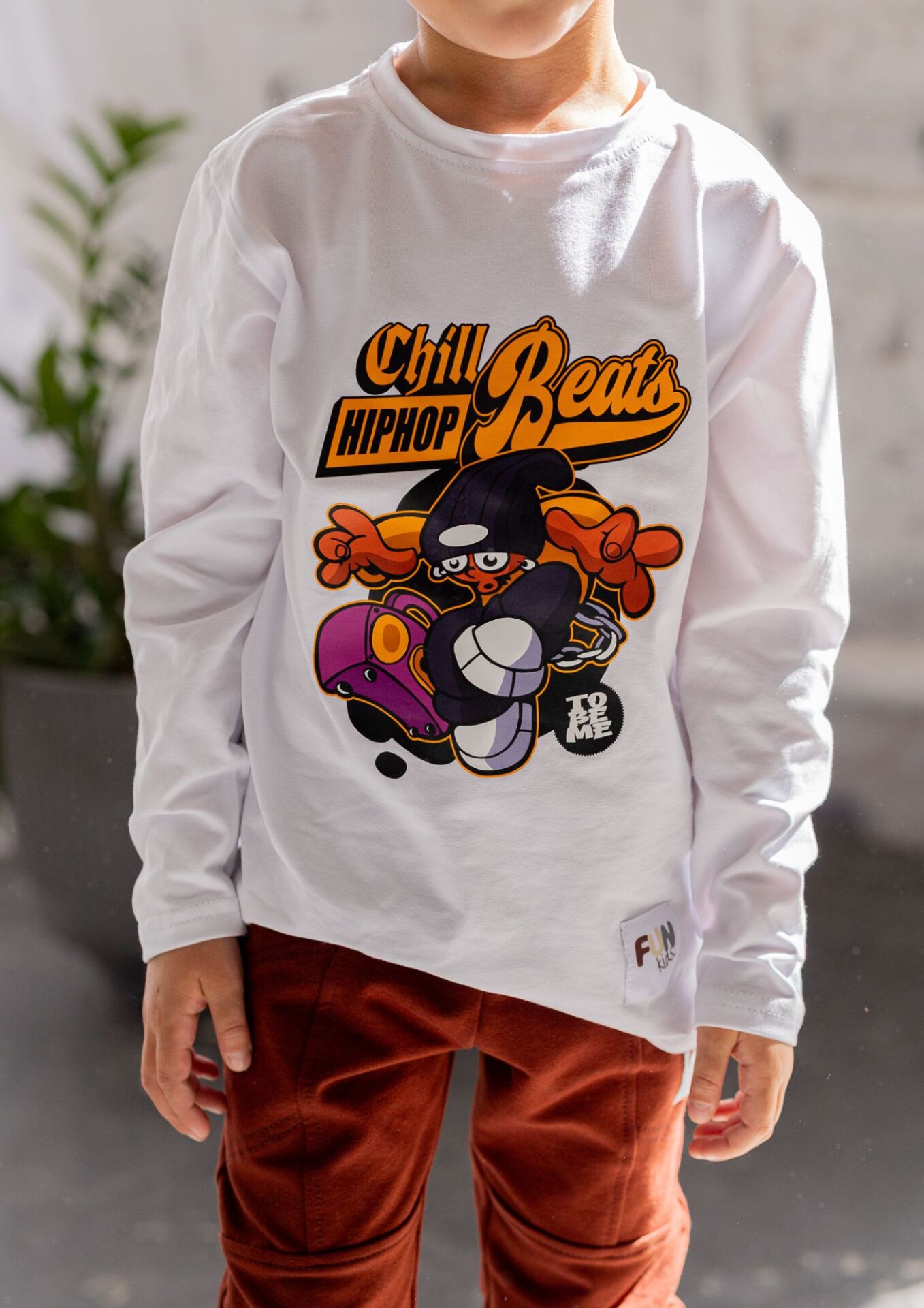 Koszulka dziecięca długi rękaw hip hop white FUN KIDS - obrazek 4