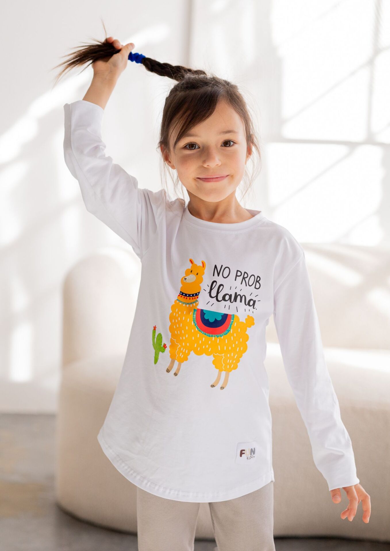 Koszulka dziecięca długi rękaw lama white FUN KIDS