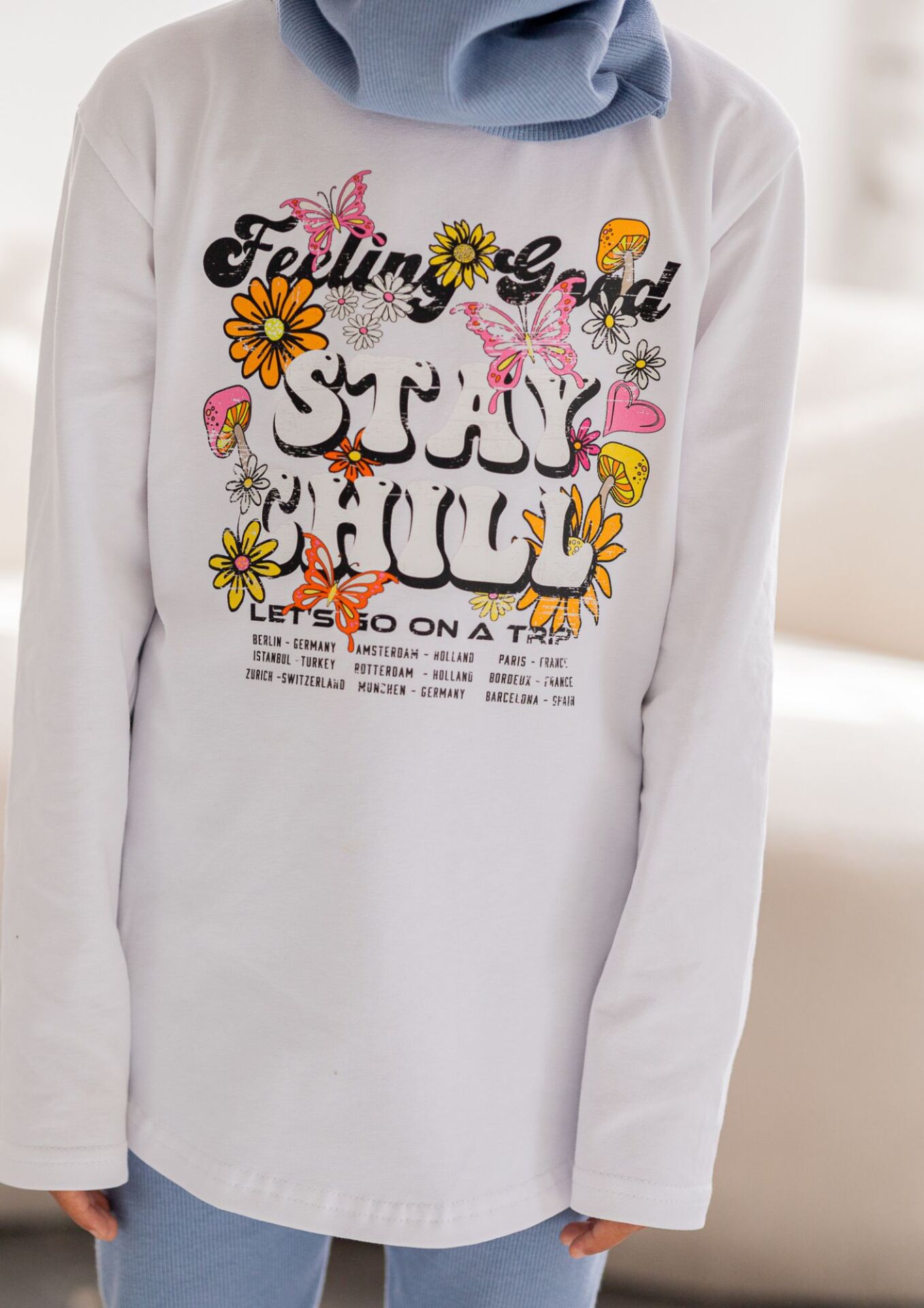 Legginsy dziecięce prążek blue Legginsy dziecięce prążek blue Koszulka dziecięca długi rękaw white FUN KIDS