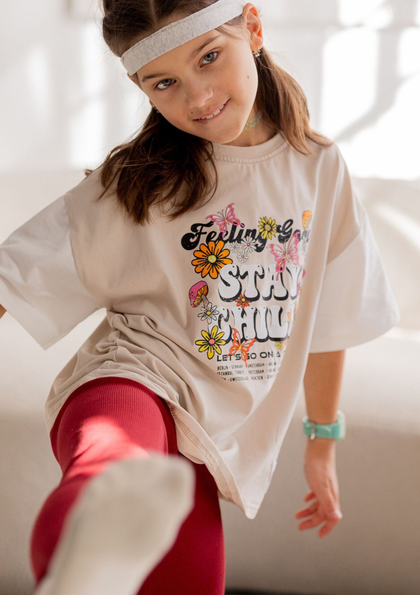 Koszulka dziecięca krótki rękaw stay chill beige-ecru FUN KIDS