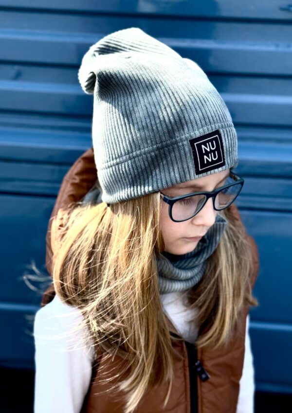 Czapka z kominem dziecięca prążek sweterek TIE DYE sea green