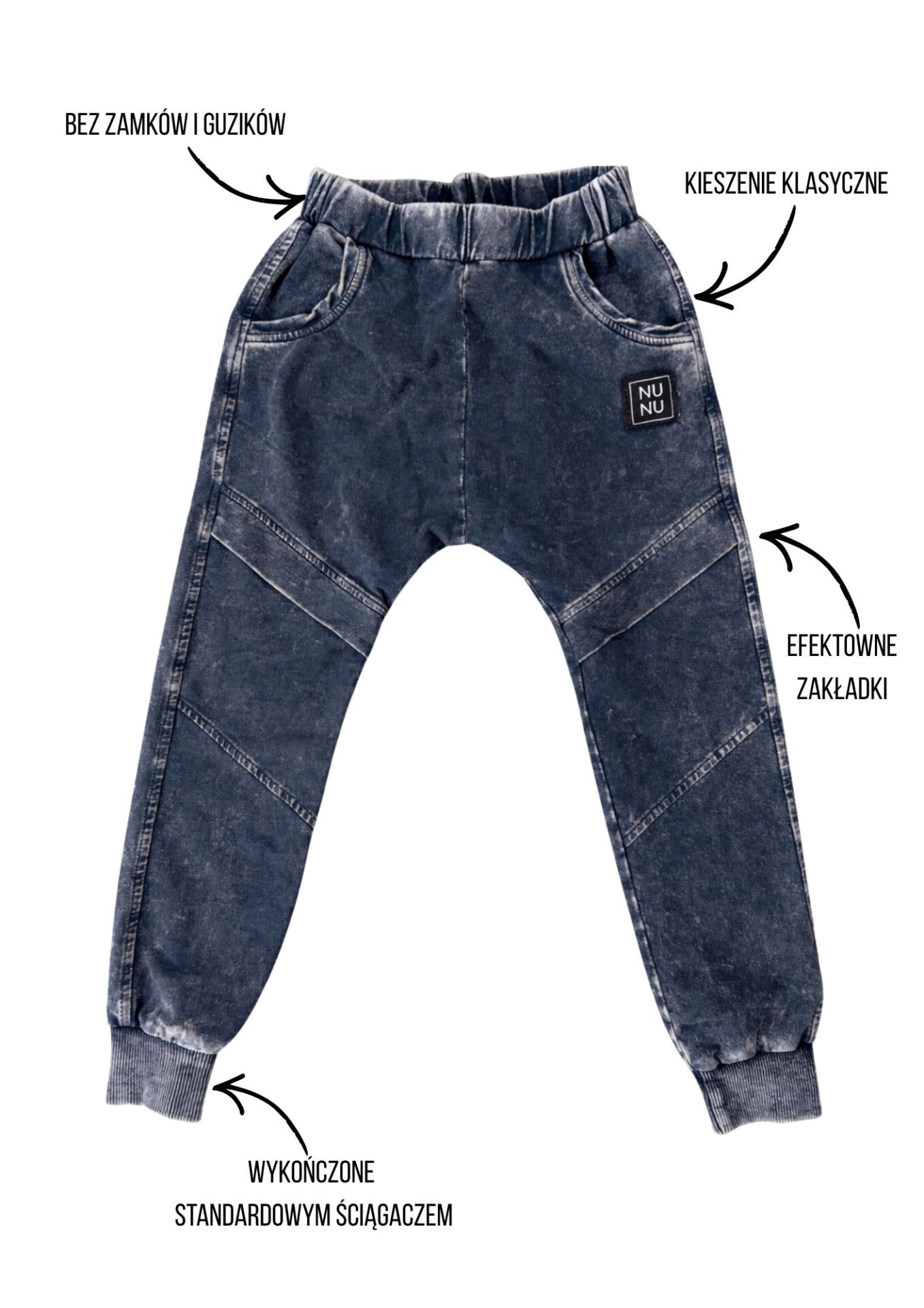 Spodnie dziecięce ZAKŁADKA navy blue washed NUNU