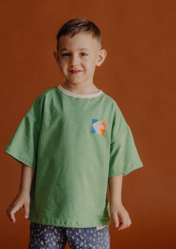 Koszulka dziecięca krótki rękaw FUN green-beige FUN KIDS