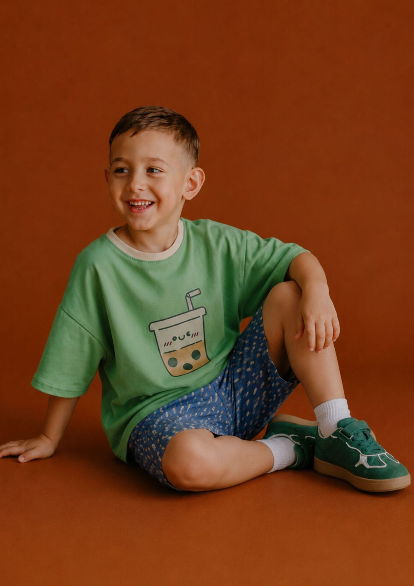Koszulka dziecięca krótki rękaw DRINK green-beige FUN KIDS - obrazek 2