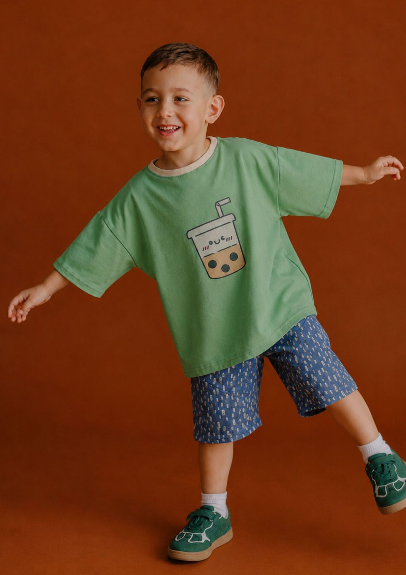 Koszulka dziecięca krótki rękaw DRINK green-beige FUN KIDS - obrazek 3