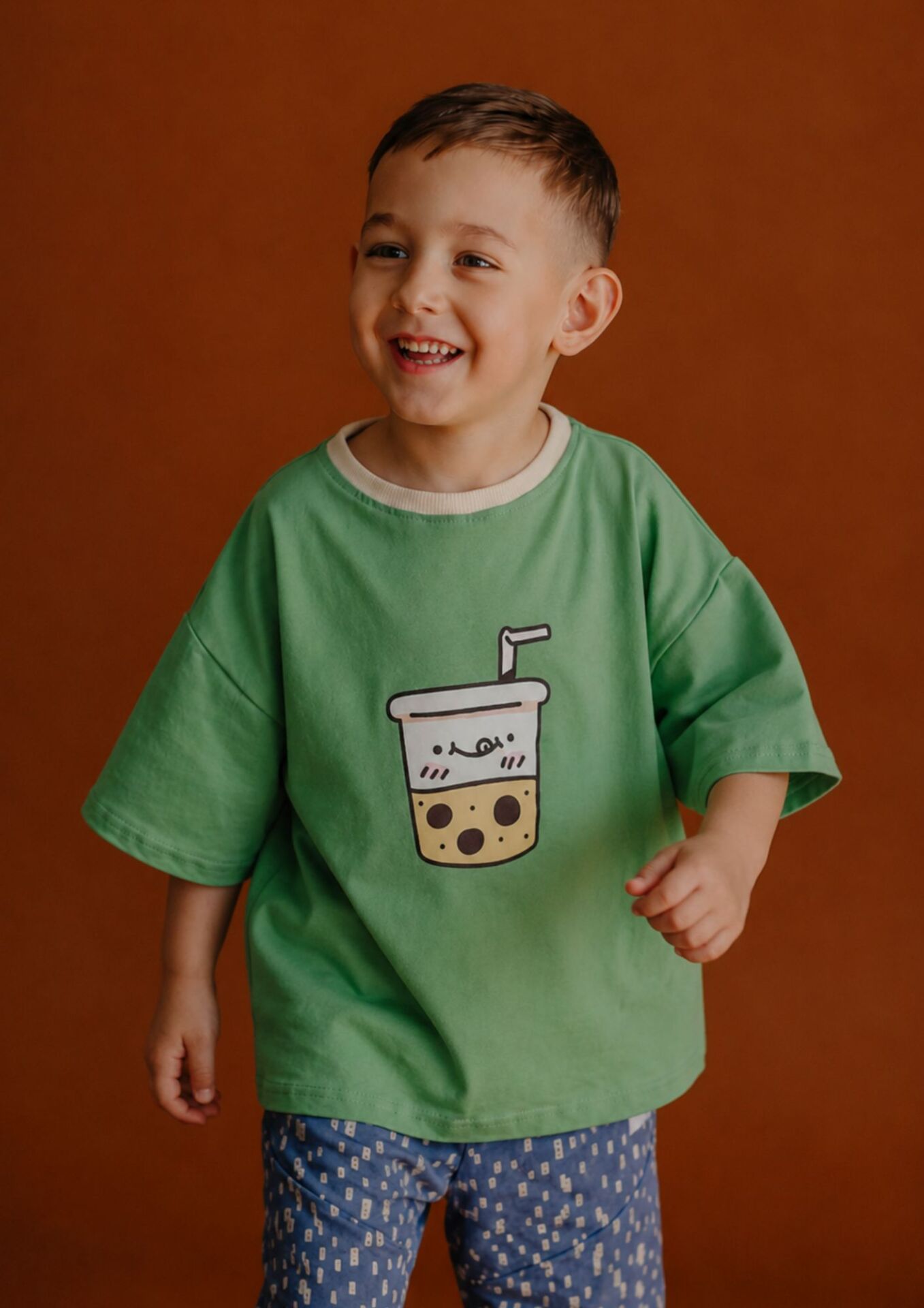 Koszulka dziecięca krótki rękaw DRINK green-beige FUN KIDS - obrazek 4