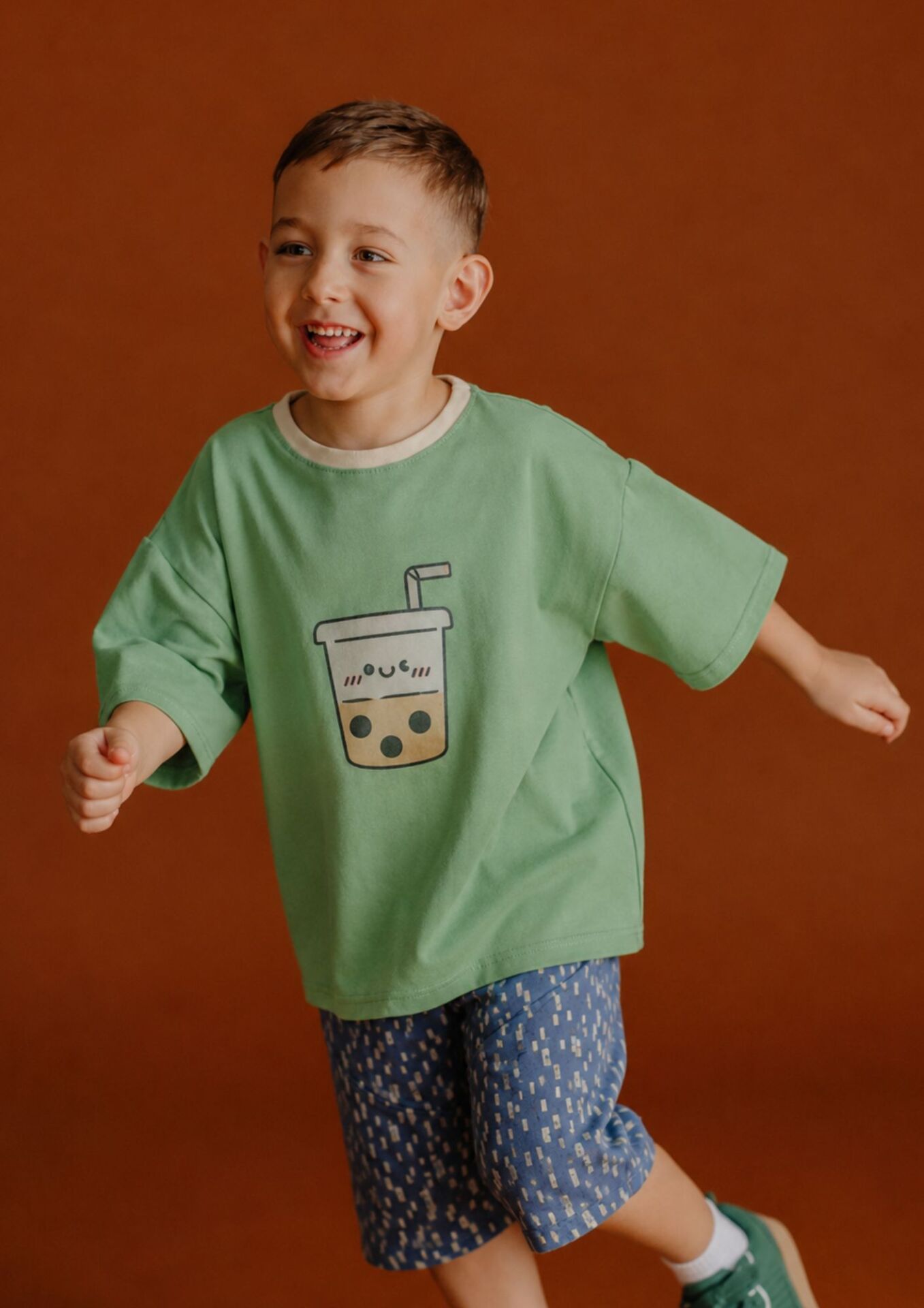 Koszulka dziecięca krótki rękaw DRINK green-beige FUN KIDS - obrazek 5